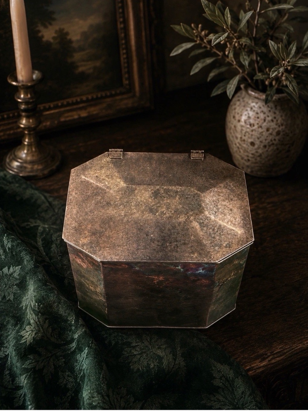 Vintage St. James Brazil Model 11 Octagonal Metal Trinket Box Mid Century Patina - Picture 2 of 6
